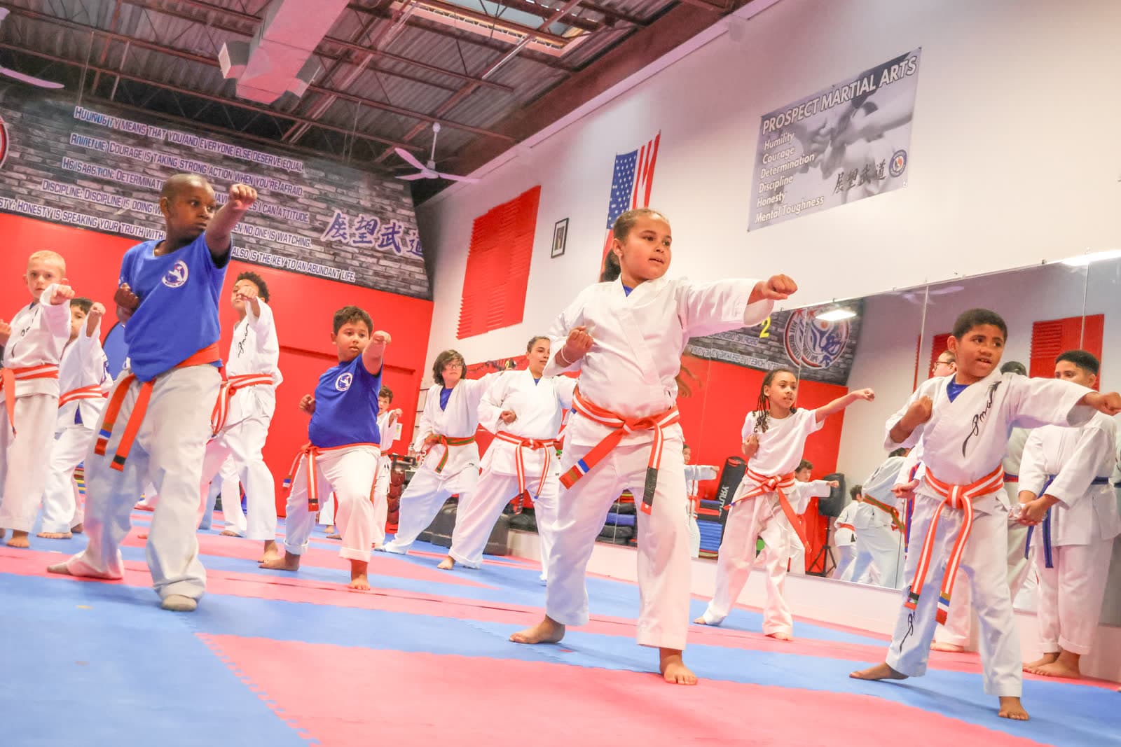 Kids class punching in formation at Prospect Martial Arts